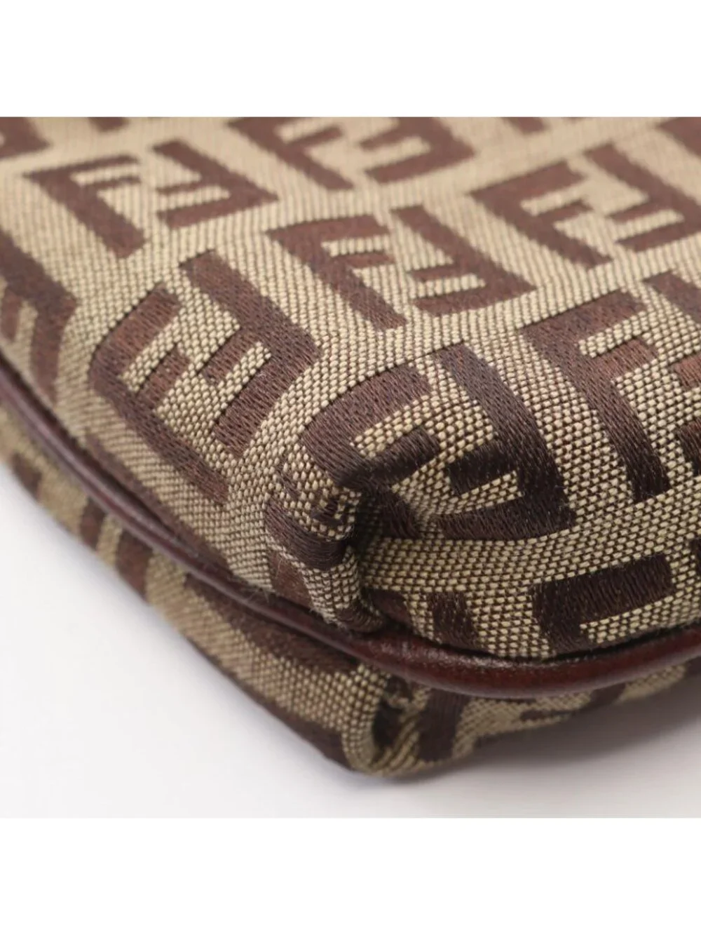 Fendi Shoulder Bag Zucchino Beige Brown Canvas Leather